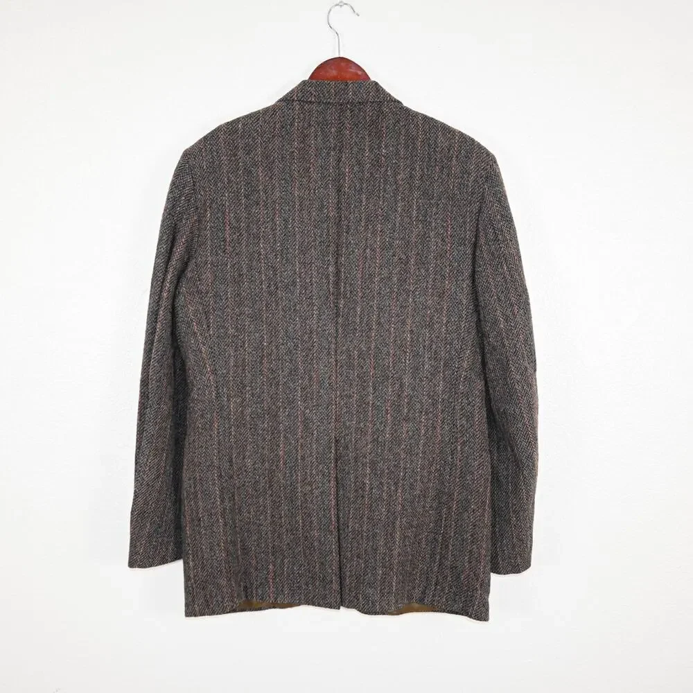 Harris Tweed 44US Scottish Wool Sport Coat Haevy herringbone Brown striped